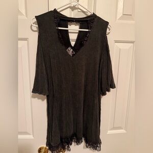 Elegant Black Lace Trim Women's Top